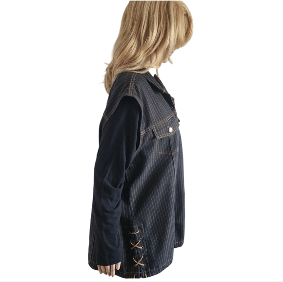 Juste pour moi black striped sleeveless jeans vest, plus size 2X - Picture 4 of 12